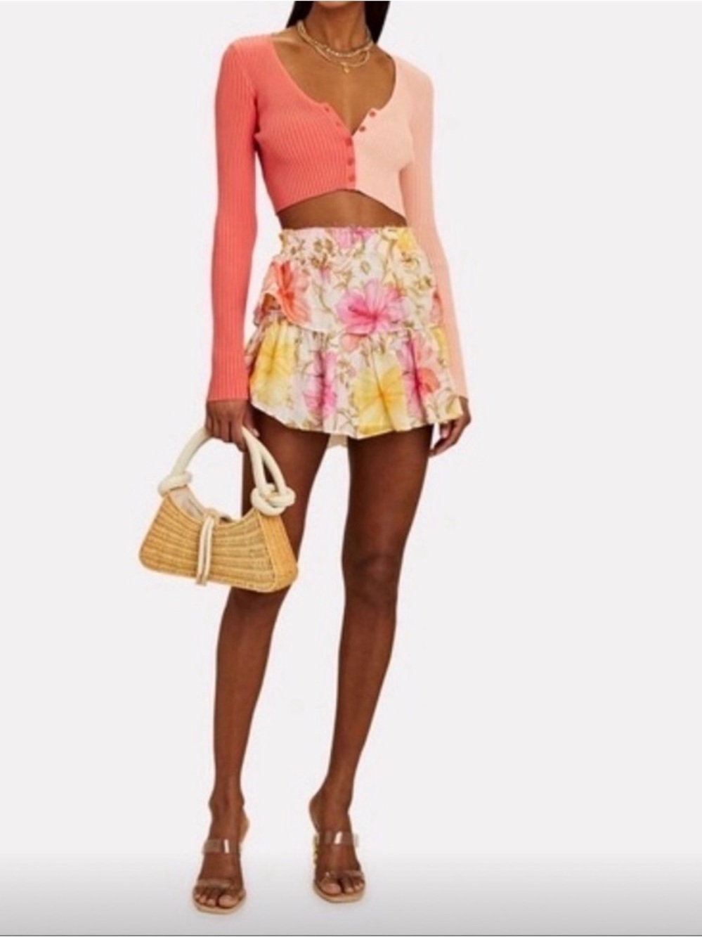 Floral Tiered Mini Skirt in Pastel Multi